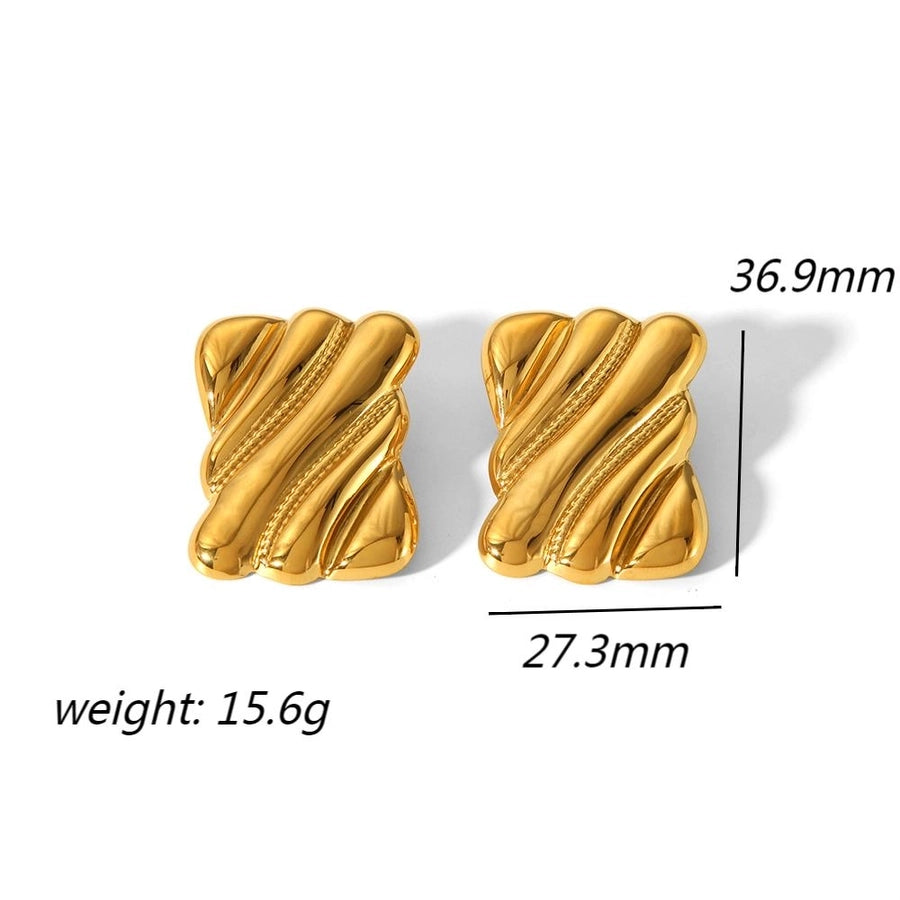 Rectangle Wavy Earrings [304 Stainless Steel,18K Gold Plated]