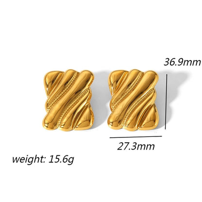 Rectangle Wavy Earrings [304 Stainless Steel,18K Gold Plated]