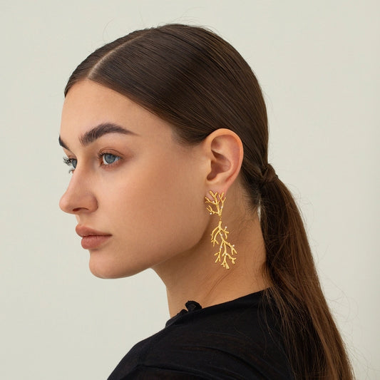 Beach Coral Frill Earrings [304 Stainless Steel,18K Gold Plated]