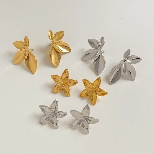 Leaves Flower Earrings [304 Stainless Steel,16K Gold Plated]