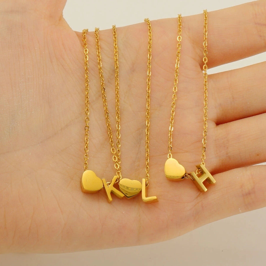 Letter Heart Shape Pendant Necklace [304 Stainless Steel,18K Gold Plated]