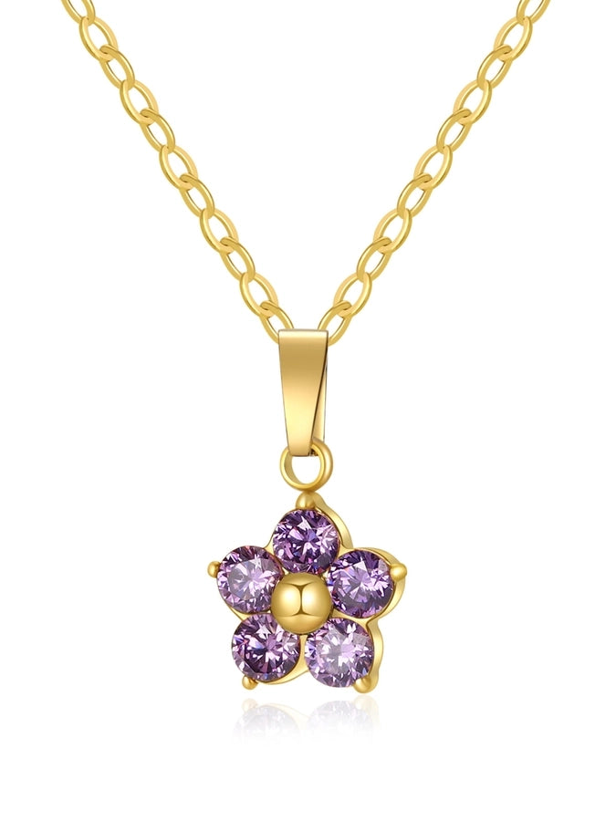 Collana a pendente con zircone di fiori [acciaio inossidabile 304]