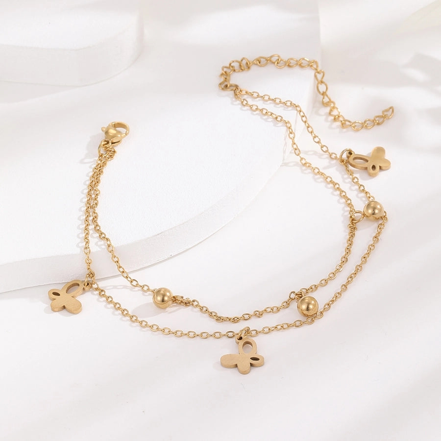 Butterfly Layered Anklet [304 Stainless Steel, 18K Gold Plated]