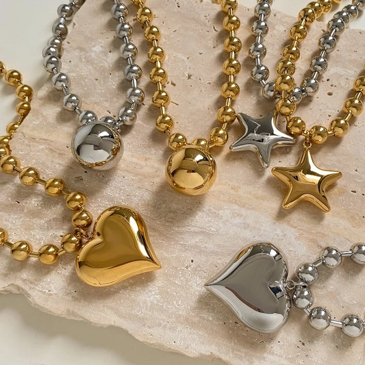 Nordic Style Star Heart Beaded Bracelets/Necklace [304 Stainless Steel,16K Gold Plated]