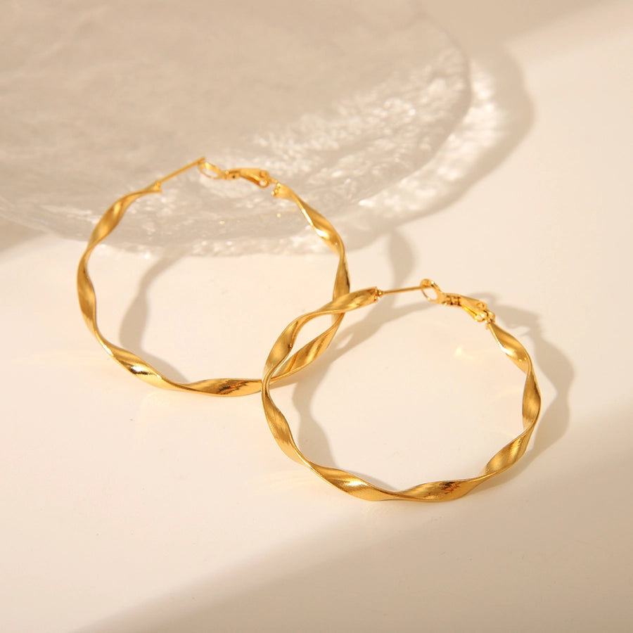 Round Frill Hoop Earrings [304 Stainless Steel,18K Gold Plated]