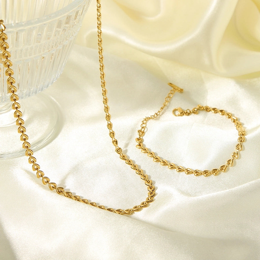 Heart Chain Jewelry Set [304 Stainless Steel,18K Gold Plated]