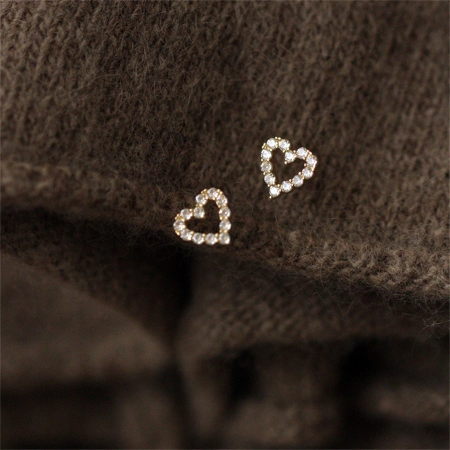 Heart Shape Rhinestone  Ear Studs [304 Stainless Steel,18K Gold Plated]