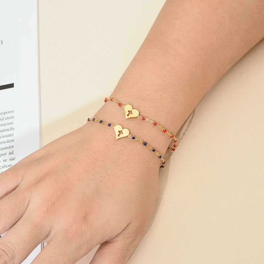 Cross Heart Enamel Bracelet [Stainless Steel]