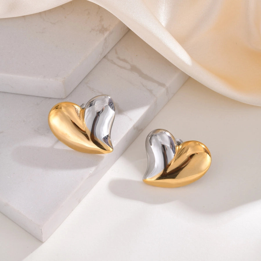 Duo Tone Heart Shape Earrings [201 Stainless Steel,18K Gold Plated]