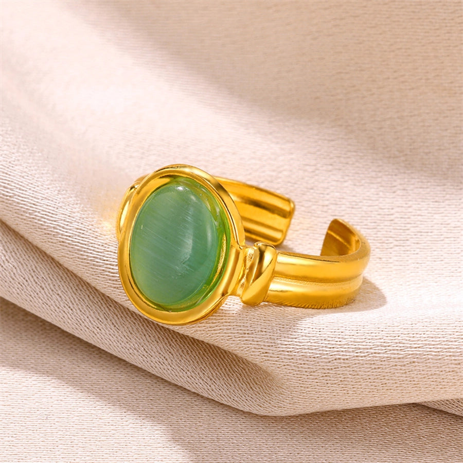 Estilo vintage Oval Opal Inclay Open Ring [304 Aço inoxidável]