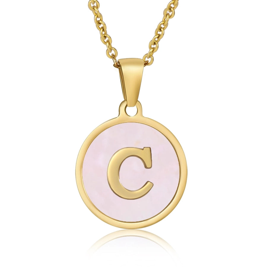 Round Letter Necklace [304 Stainless Steel,18K Gold Plated]