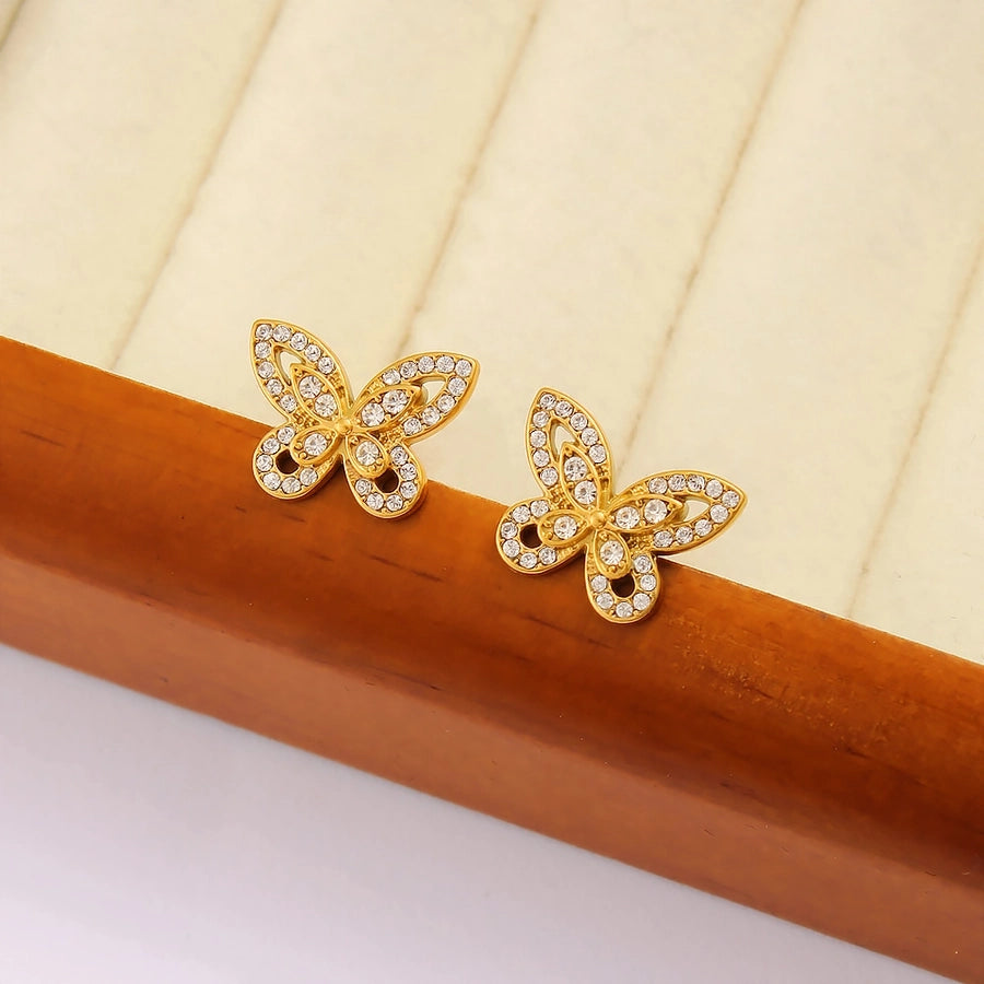 Hinaises d'oreille en strass de papillon [304 316 en acier inoxydable, 18 carats plaqués à l'or]