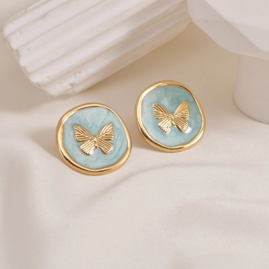 Cute Simple Style Round 304 Stainless Steel 18K Gold Plated Ear Studs