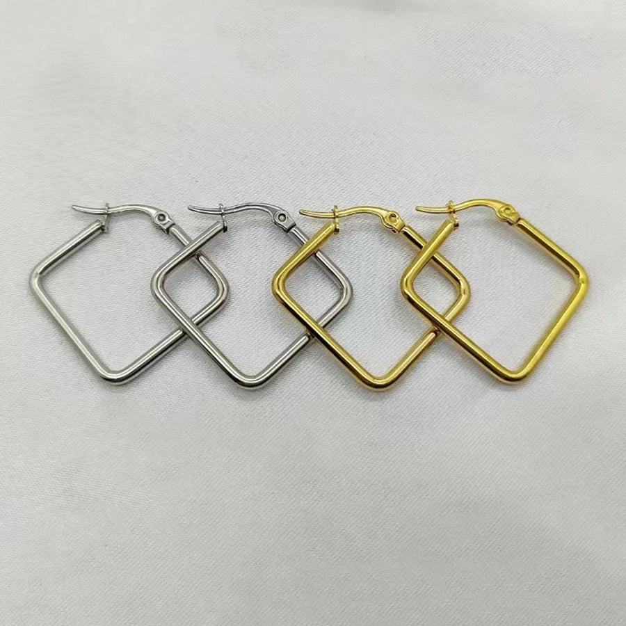 Rhombus Hoop Earrings [304 Stainless Steel,18K Gold Plated]