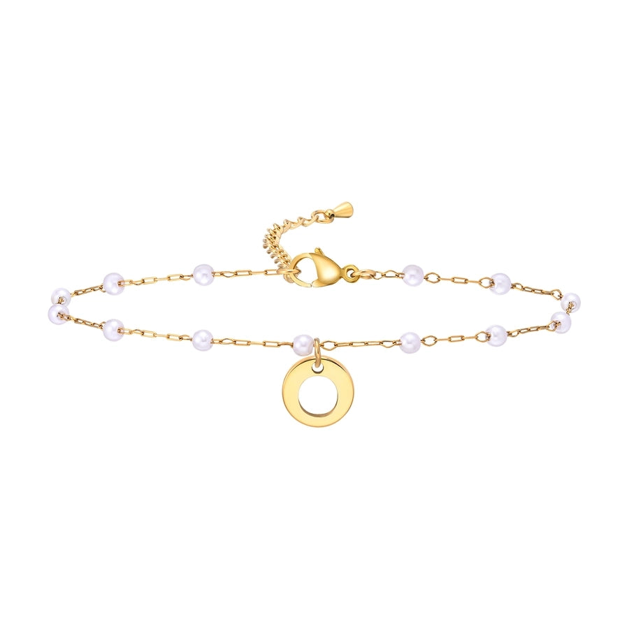 Letter Pearl Anklet [201 Stainless Steel, 18K Gold Plated]