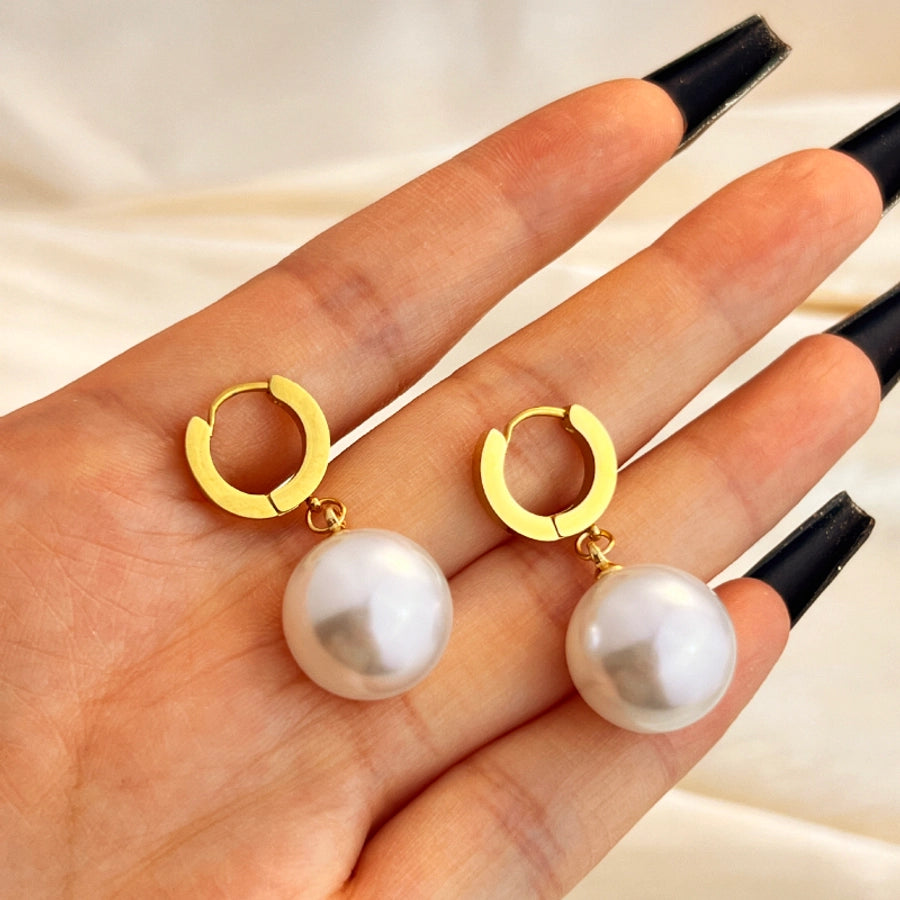 Retro Pearl Drop Earrings [304 Stainless Steel,18K Gold Plated]