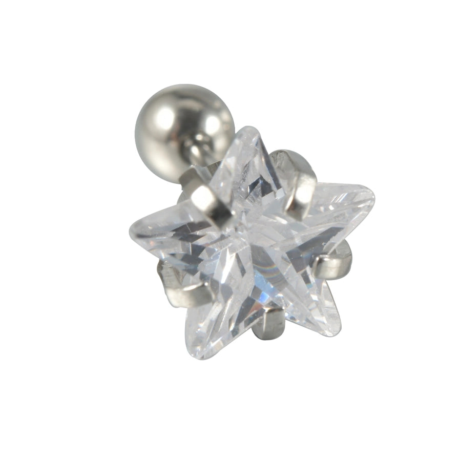 1 Piece Ear Cartilage Stud Star Zircon Earrings [304 Stainless Steel, 18K Gold Plated]