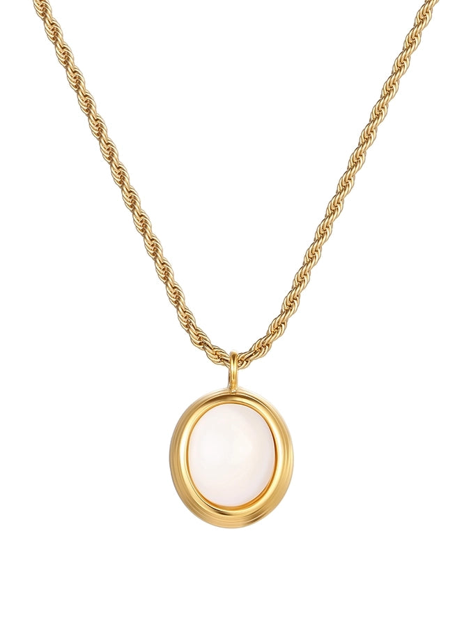 French Style Plating Oval Natural Stone Pendant Necklace [304 Stainless Steel,18K Gold Plated]