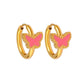 Blue Pink Flower Butterfly Enamel Earrings [304,316 Stainless Steel,18K Gold Plated]