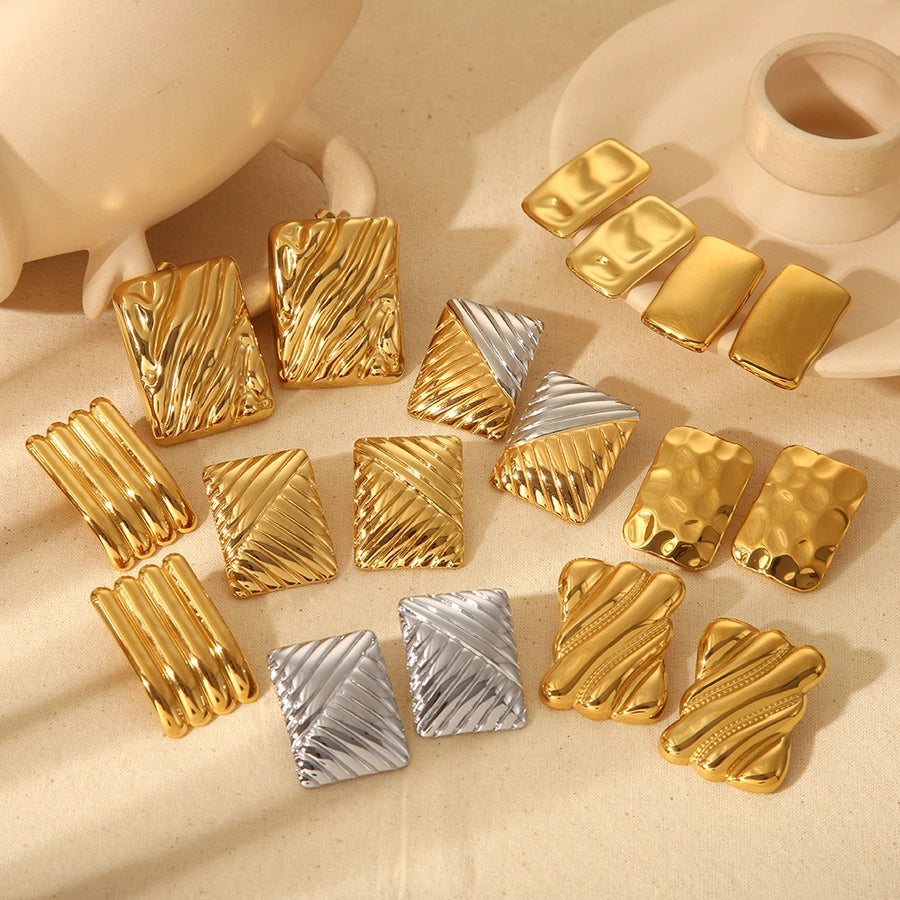 Rectangle Designs Earrings [304 Stainless Steel,18K Gold Plated]