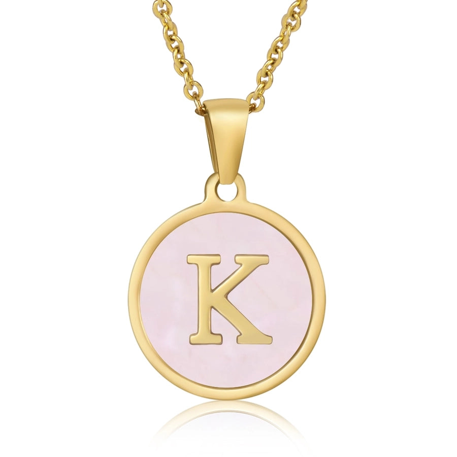 Round Letter Necklace [304 Stainless Steel,18K Gold Plated]