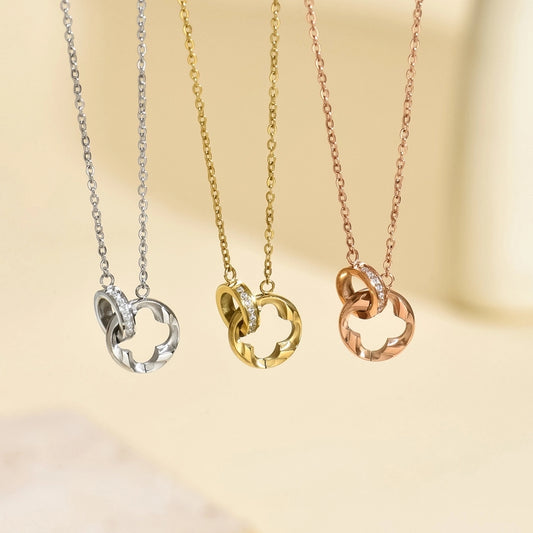 Collier pendentif en strass [304 en acier inoxydable, plaqué or 14K]