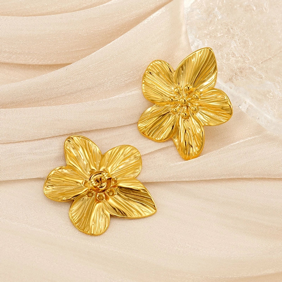 Flower Earrings [304 Stainless Steel,18K Gold Plated]