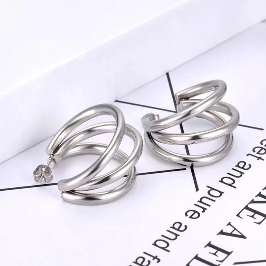 Triple Hoop Earrings Earrings [201 Stainless Steel,18K Gold Plated]