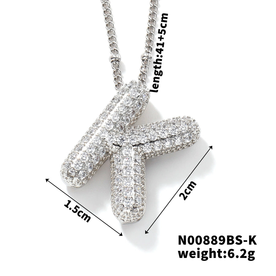 Three-dimensional Letter Zircon Pendant Necklace [304 Stainless Steel,Copper]