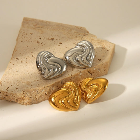 Heart Shape Plating Earrings [304 Stainless Steel,18K Gold Plated]