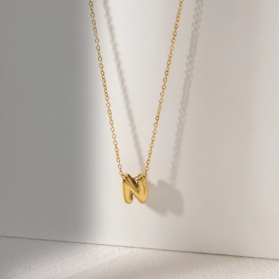 Gold Letter Pendant Necklace [304 Stainless Steel,18K Gold Plated]