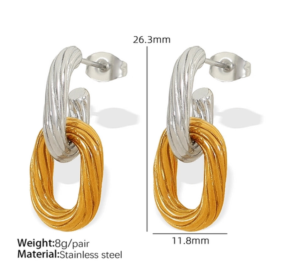 Double Ring Silver Gold Drop Earrings [304 Stainless Steel,18K Gold Plated]