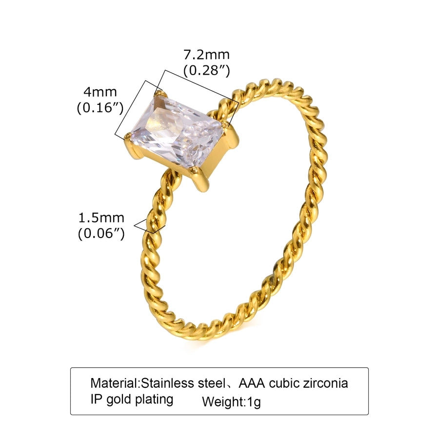 Rectangle Zircon Ring [304 Stainless Steel 18K Gold Plated]