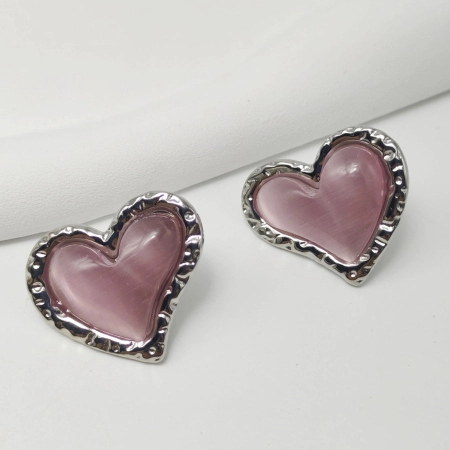 Silver Heart Shape Earrings [304 Stainless Steel,18K Gold Plated]