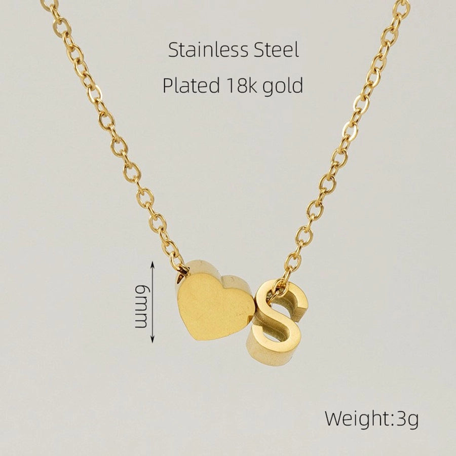 Letter Heart Shape Pendant Necklace [304 Stainless Steel,18K Gold Plated]