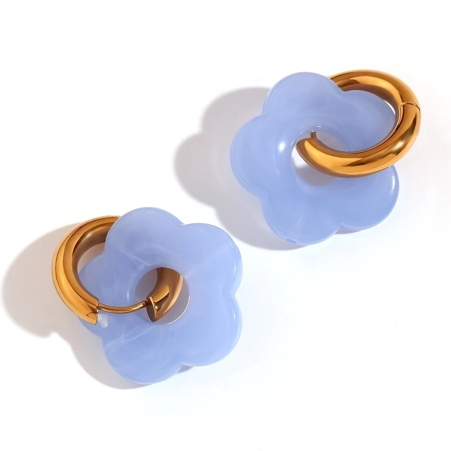 Acrylic Flower Hoop Drop Earrings [304 Stainless Steel,18K Gold Plated]