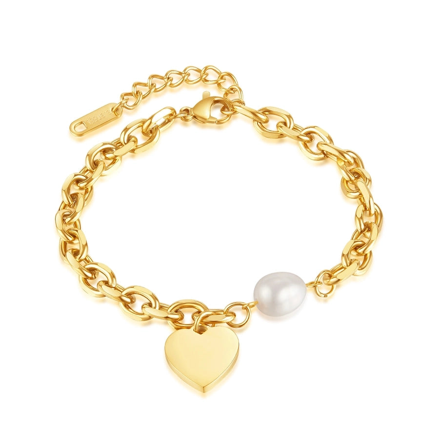 Heart Shape Artificial Pearls Bracelet [304 Stainless Steel]