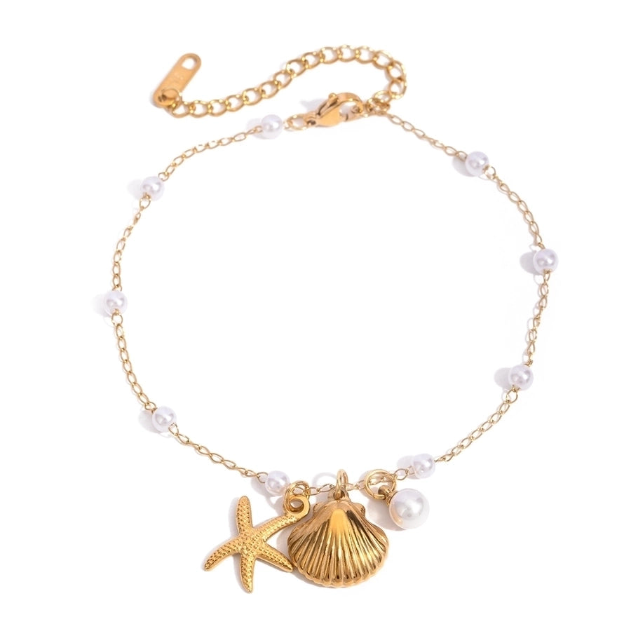 Starfish Shell Pearl Anklet [304 Stainless Steel, 18K Gold Plated]