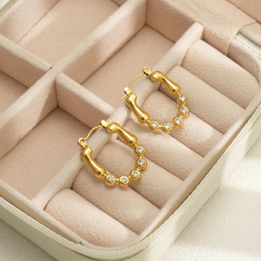 Oval Heart Shape Rhinestones Earrings [304 Stainless Steel, 18K Gold Plated]