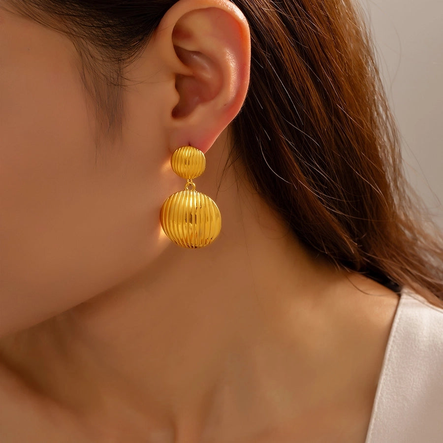 Round Lines Layered Earrings [304 Stainless Steel,18K Gold Plated]