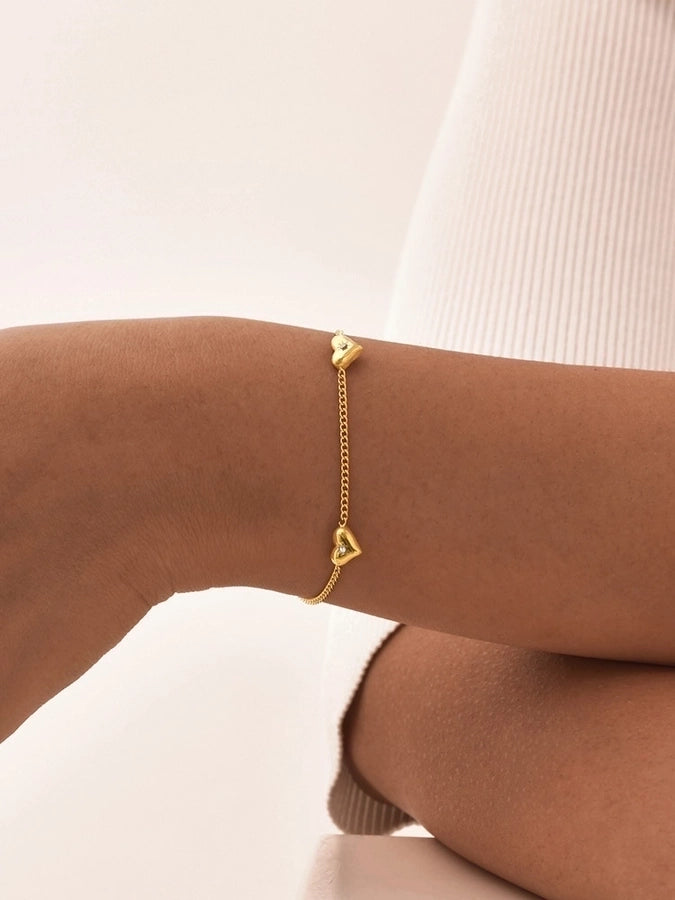 Heart Shape Zircon Bracelet [201 Stainless Steel, 18K Gold Plated]