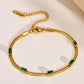 Green Zircon Chain Bracelets [201 Stainless Steel, 18K Gold Plated]