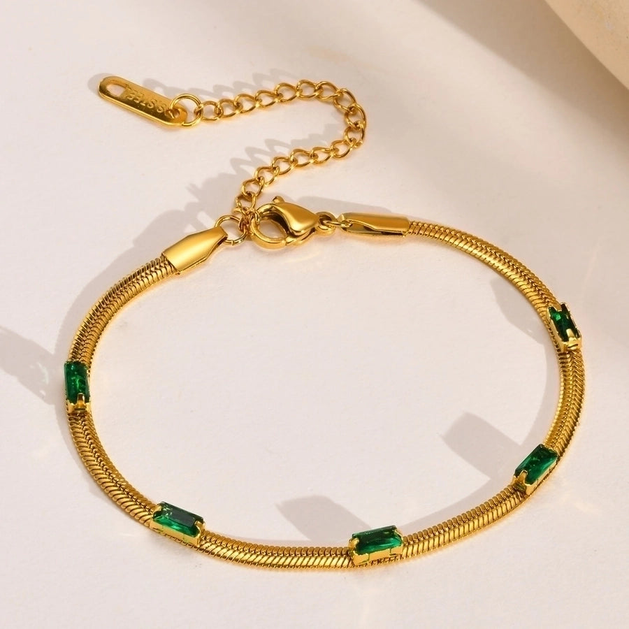 Green Zircon Chain Bracelets [201 Stainless Steel, 18K Gold Plated]