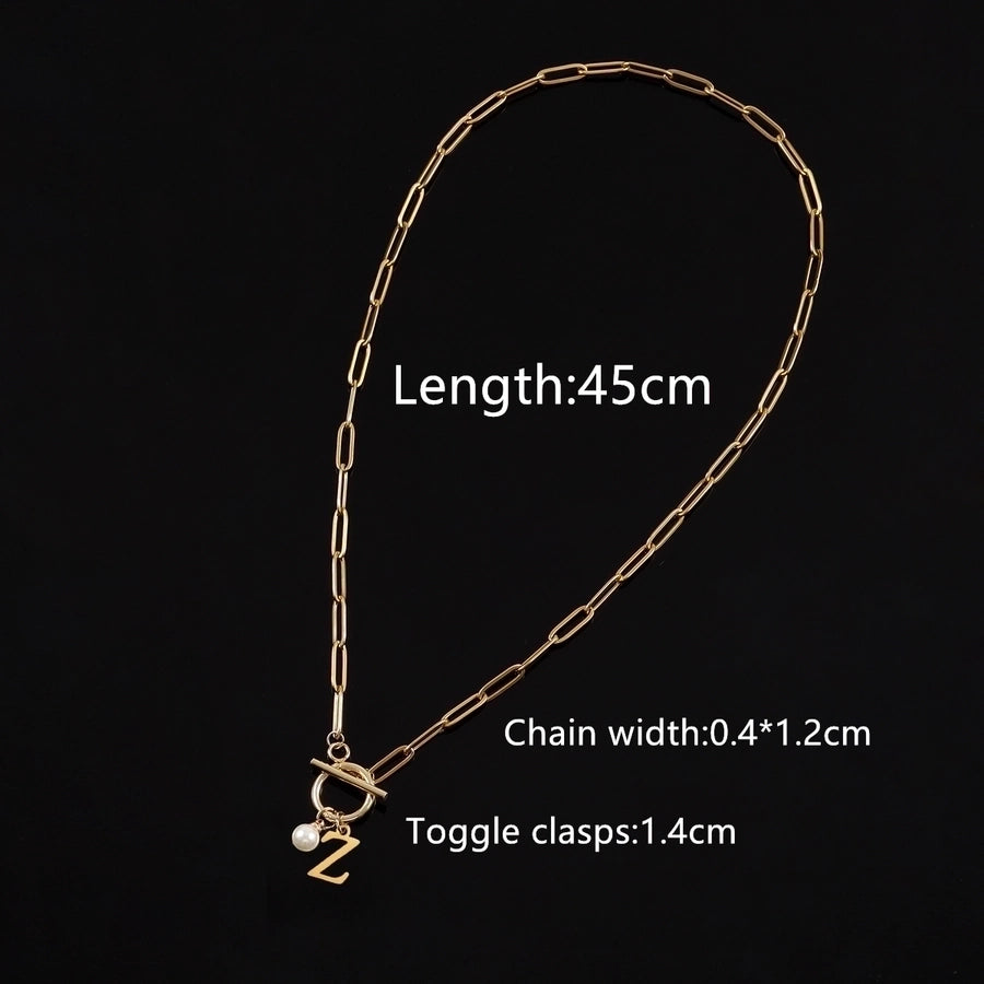 Letter Artificial Pearl Pendant Necklace [201,304 Stainless Steel]