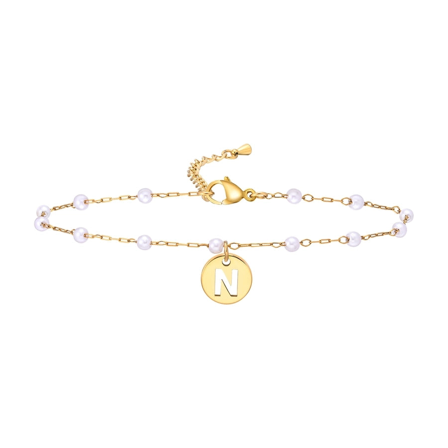 Letter Pearl Anklet [201 Stainless Steel, 18K Gold Plated]