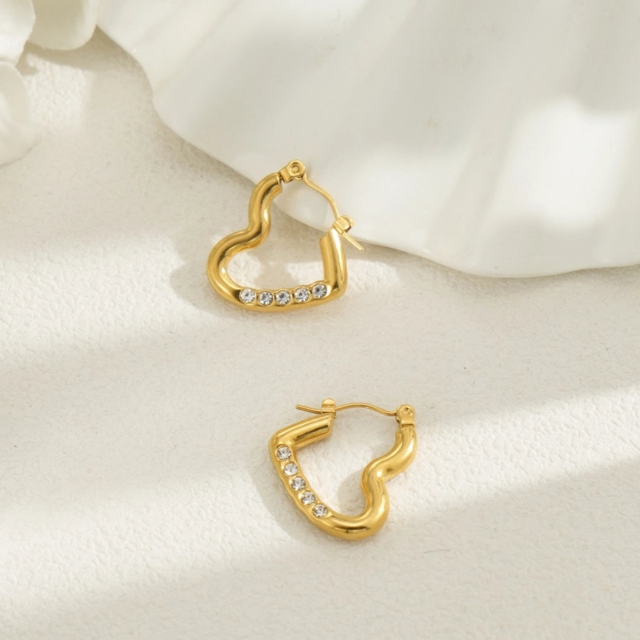 Oval Heart Shape Rhinestones Earrings [304 Stainless Steel, 18K Gold Plated]