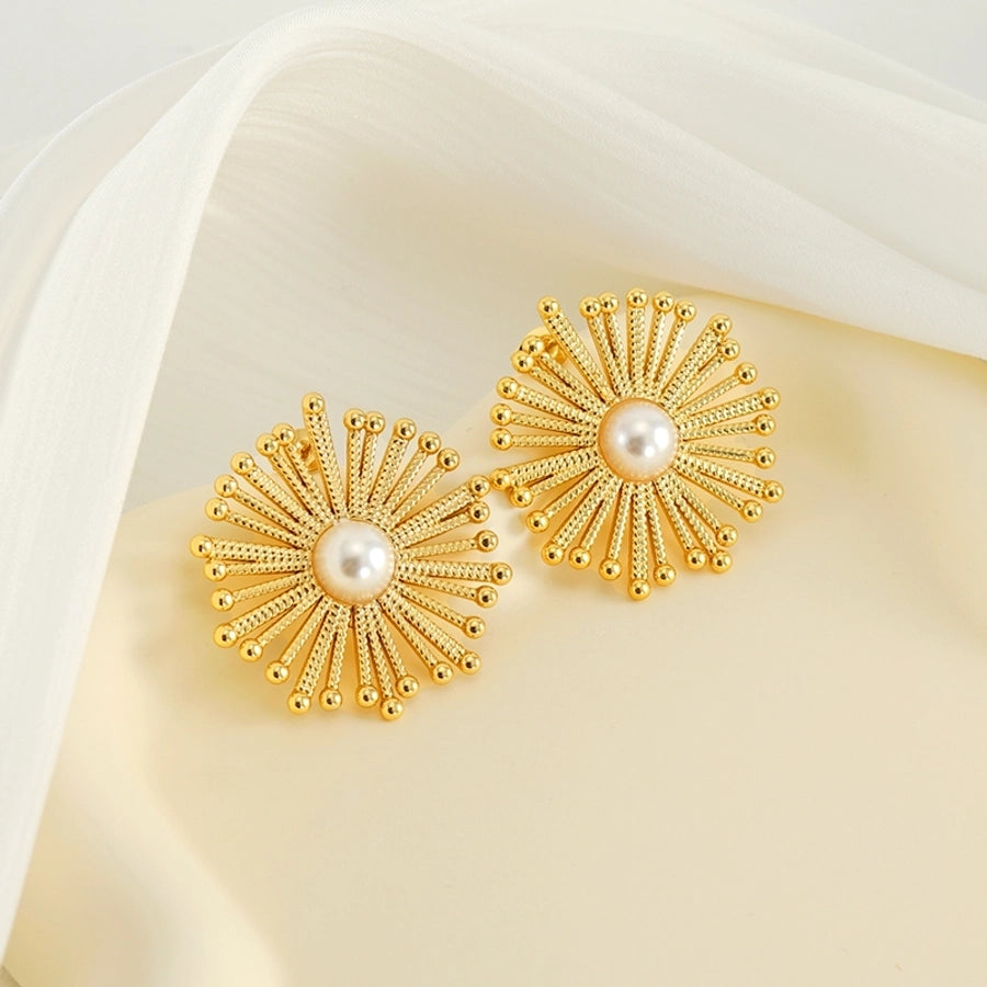 Dandelion Artificial Pearls Earrings [304 Stainless Steel,18K Gold Plated]