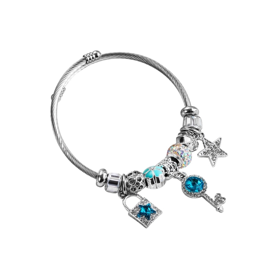 Pentagram Key Rhinestones Bangle Bracelet [304 Stainless Steel, Alloy]