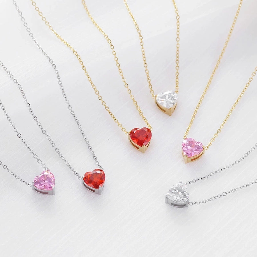 Heart Shape Zircon Inlay Necklace [304 Stainless Steel]