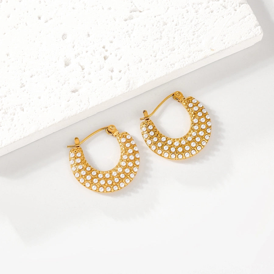 Pearly Hoop Earrings [316 Stainless Steel,18K Gold Plated]